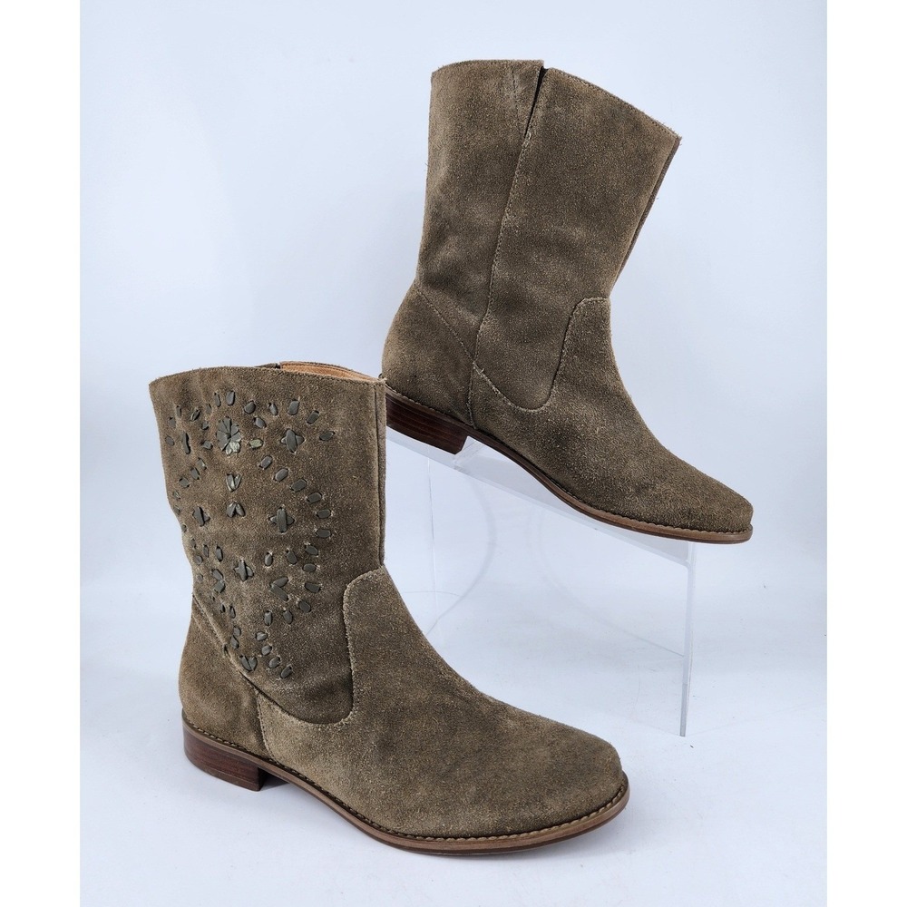 Jack Rogers Kaitlin Mid Calf Boots Womens 7M Brown Suede Whipstitch Pull On